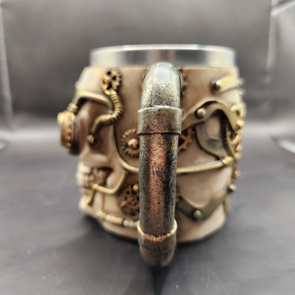 Steampunk Gothic Cyborg Skeleton Skull Pipes & Gears Coffee Mug Cup Stein - Picture 4 of 8